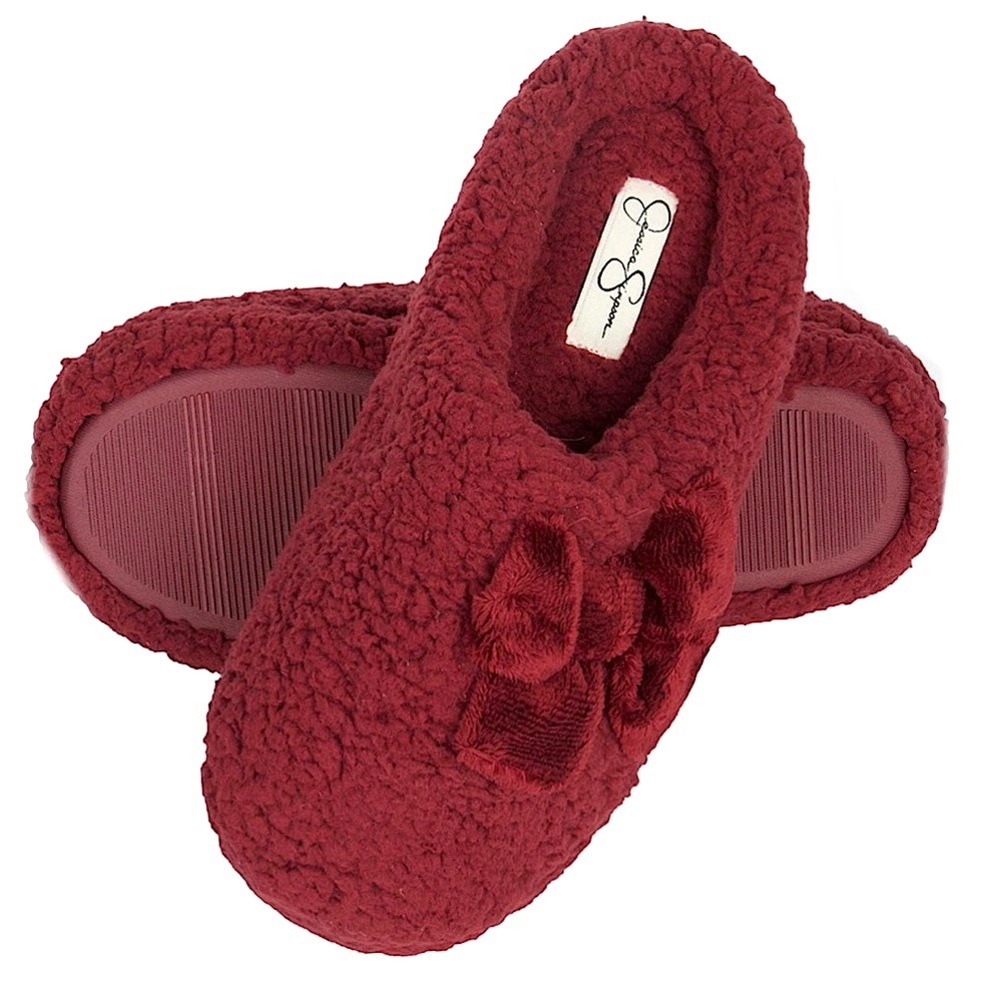 Jessica Simpson Burgundy Plush MarshmallowSlideon House Slipper Clog Memory Foam